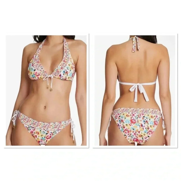 Bleu Rod Beattie Flower Hour Triangle Halter Bikini Top and Bikini Bottom Sz 10 - Picture 1 of 9